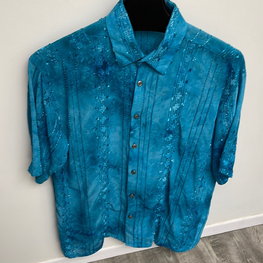 Mens sheer ombré cocktail dress shirt with sequins